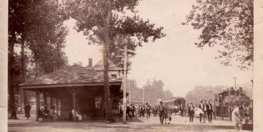 Chesapeake Beach Railroad; train pulling in, station,