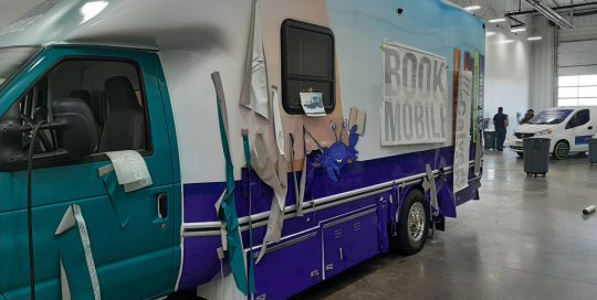 Calvert Library Bookmobile 2021 being wrapped