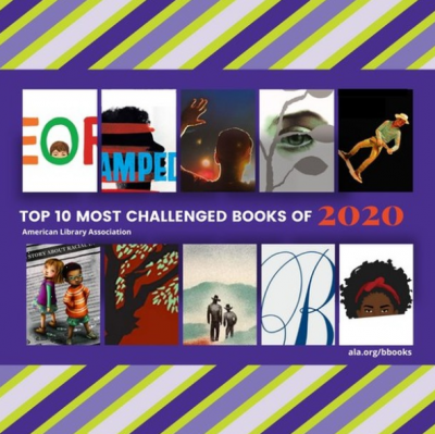 Book covers of top 10 challenged books of 2020